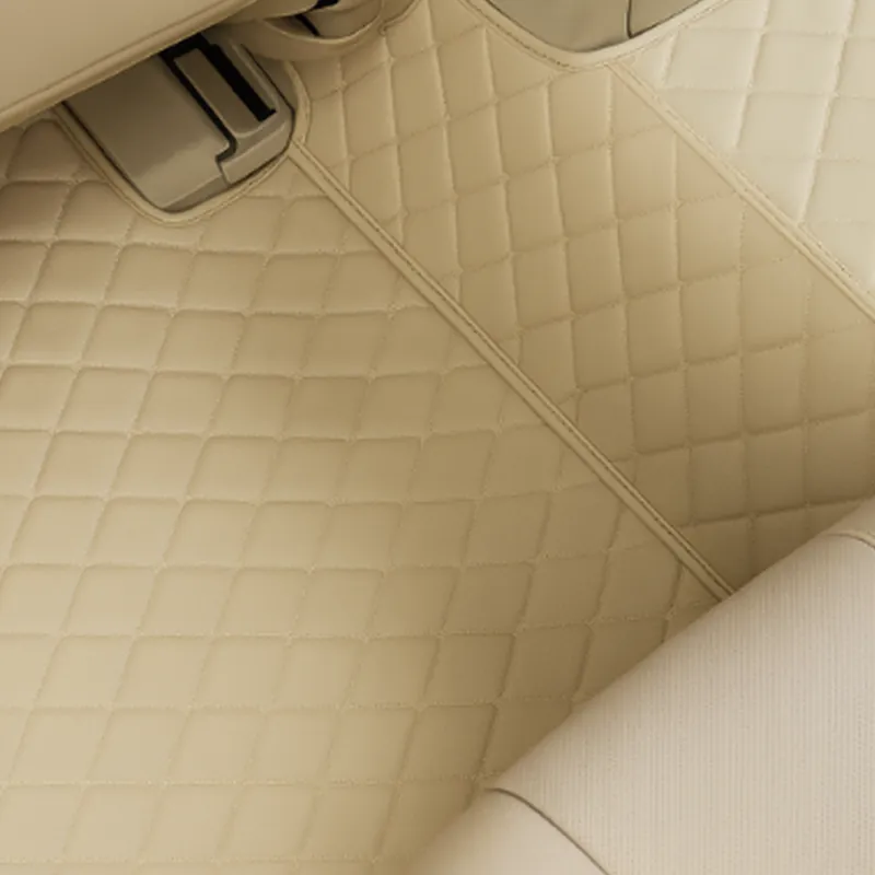 Beige quilted leather car floor mat