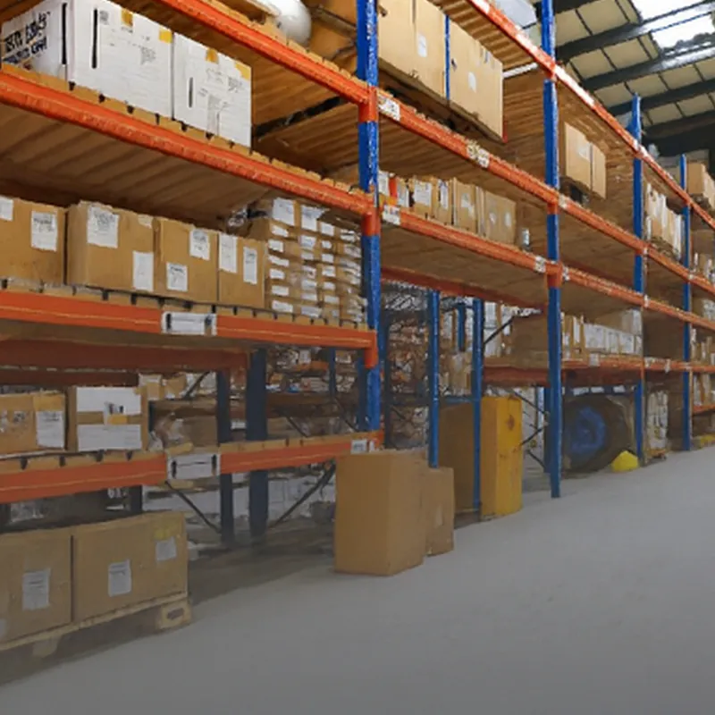 Warehouse aisle with steel pallet racking